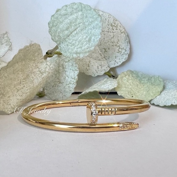 💎LUXURY High End Style Gold Nail Bracelet Stackable Bangle GP - Picture 3 of 7